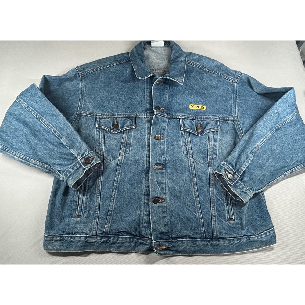 Vantage Club Stanley Tools Denim Trucker Jacket Mens XL Blue Workwear Cotton